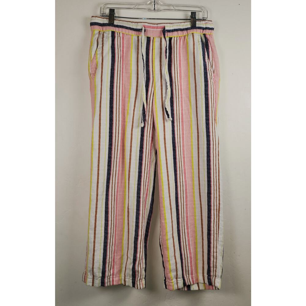 Old Navy Striped Linen Wide Leg Pants Beach Resort Wear Coastal Granddaughter M